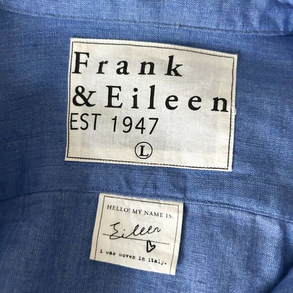 Frank & Eileen Eileen Relaxed Button-Up Italian Classic Linen Shirt Blue Size L - Picture 4 of 6